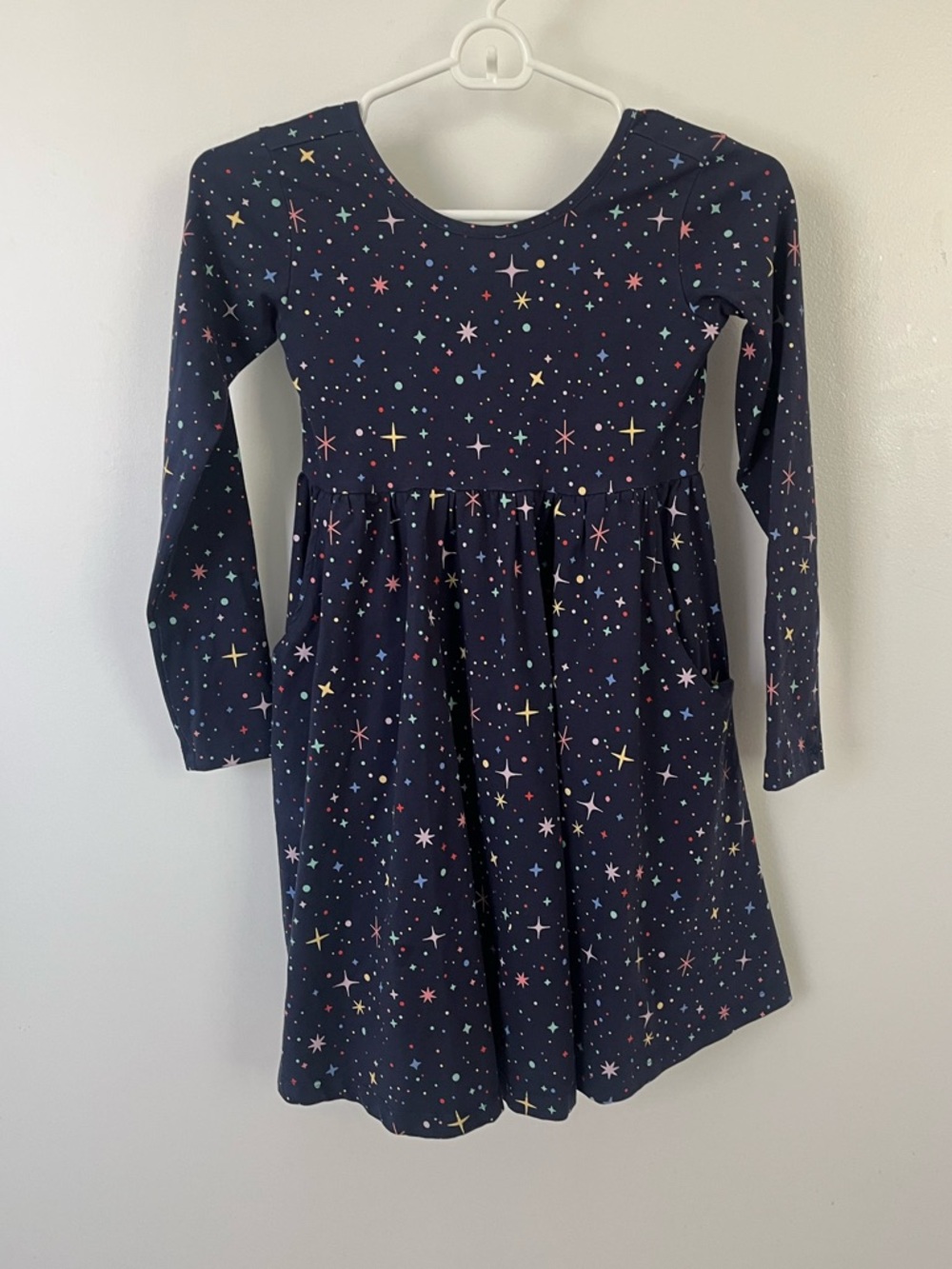 Hanna Andersson Navy Stars Space Long-Sleeve Dress NASA